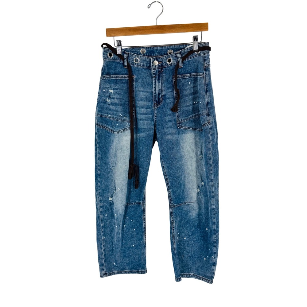 Unbranded Paint Splatter Barrel Leg‎ Jeans Blue Small Relaxed Boho Grunge